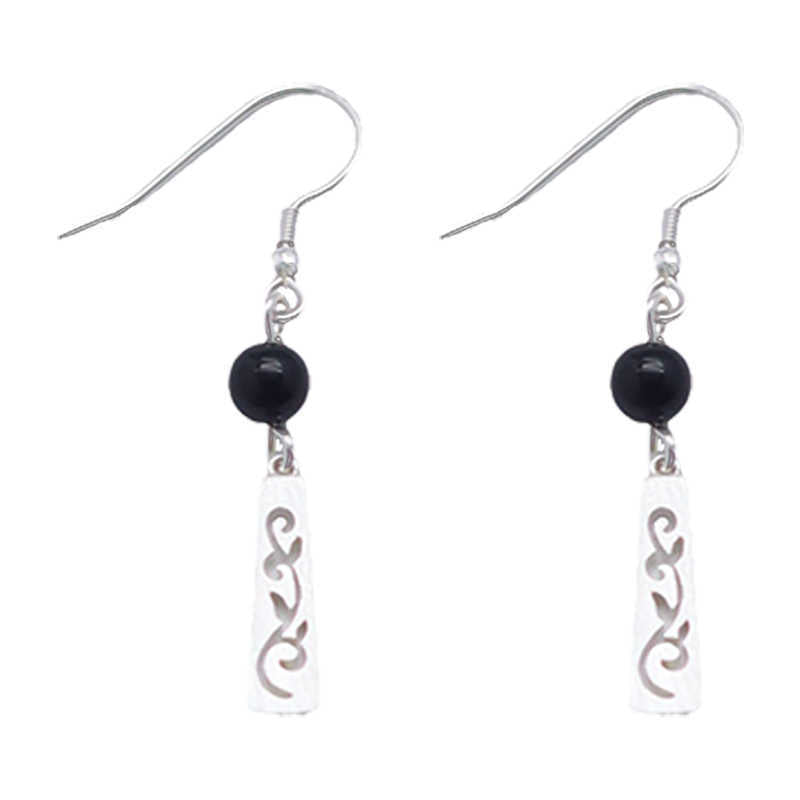 Black Agate Round Beads Female Niche High-grade Versatile Exquisite Ear Hook