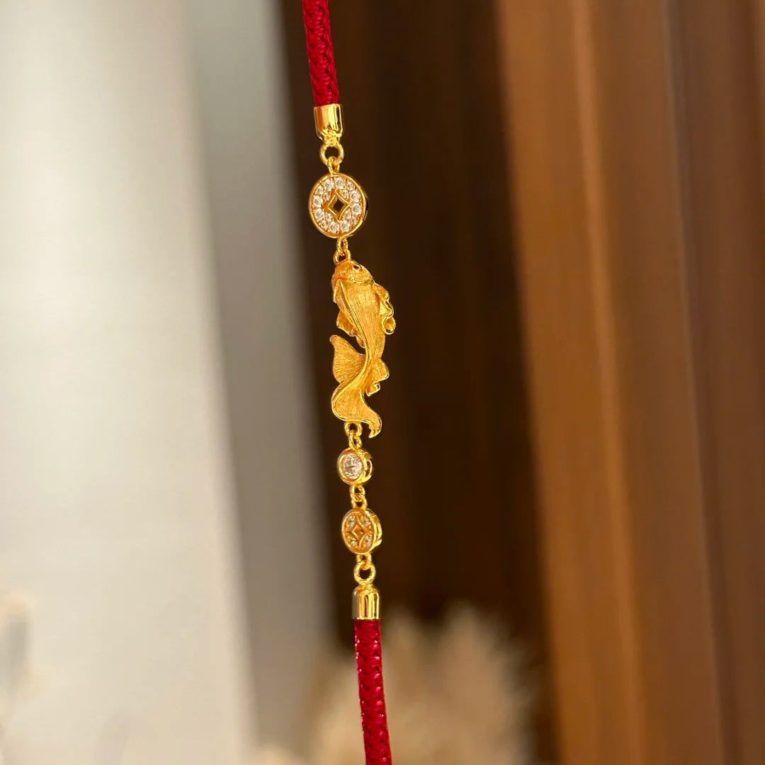 Ancient Style Swallowing Gold Koi Design Retro Necklace