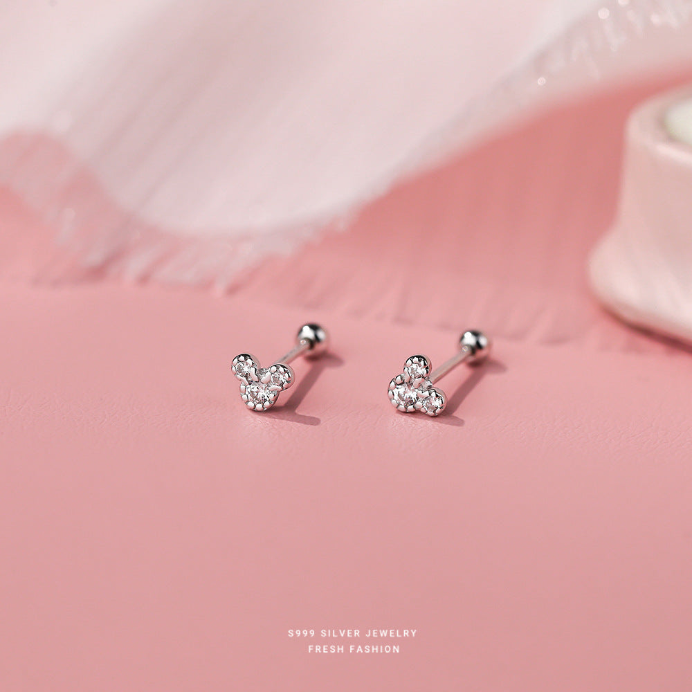 Sterling Sier Micro Inlaid Zircon Screw Female Earrings