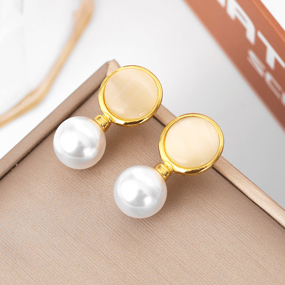 Korean Style Drop-shaped Round Opal Pearl Earrings