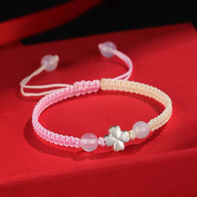 Sier Clover Hand Woven Rope Female Fresh Bracelets