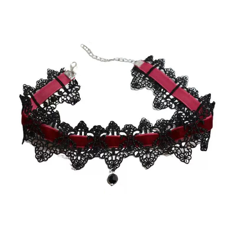 Neck Wine Red Dark Lace Veet Strap Collar