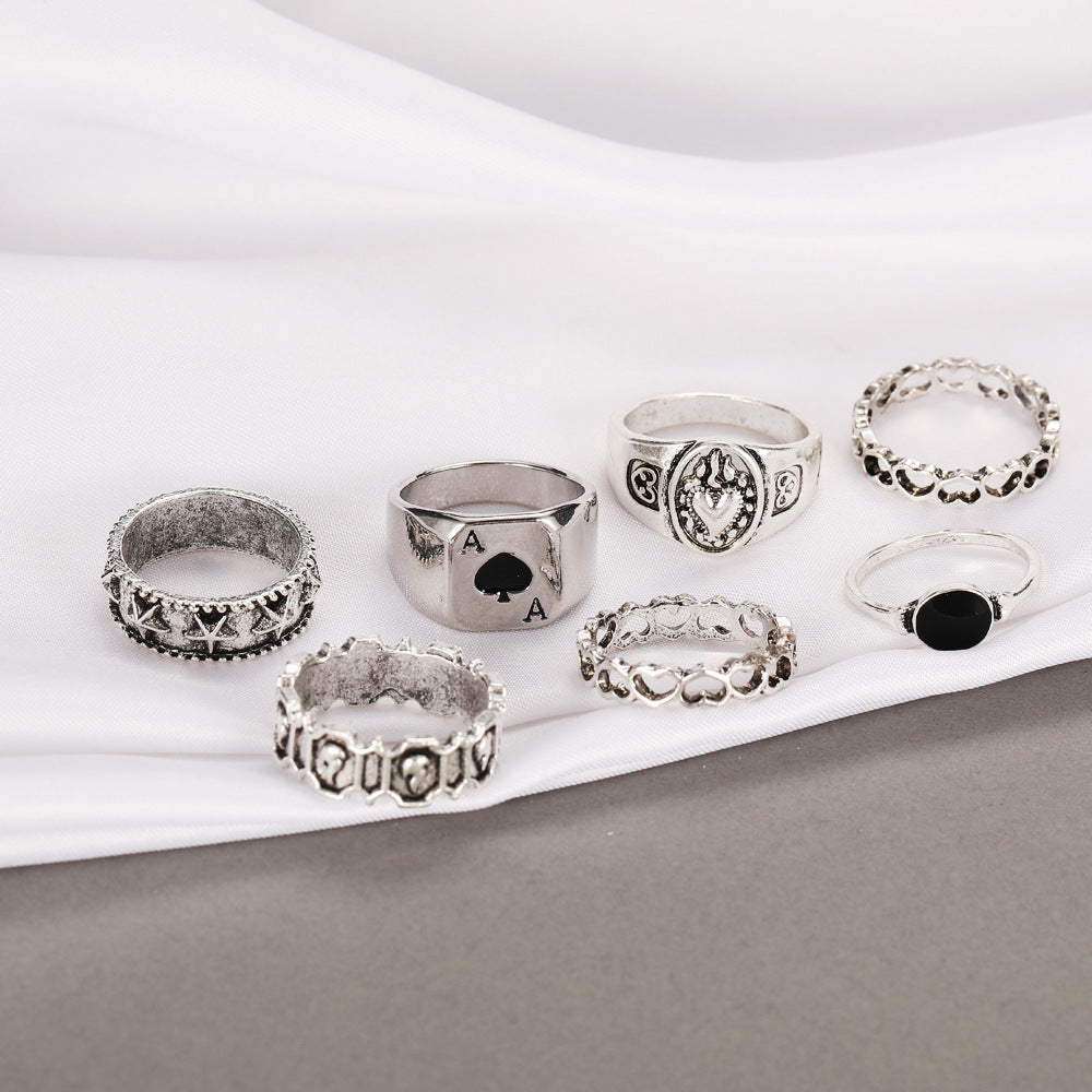 Spade Card Suit Set Creative Personality Rings