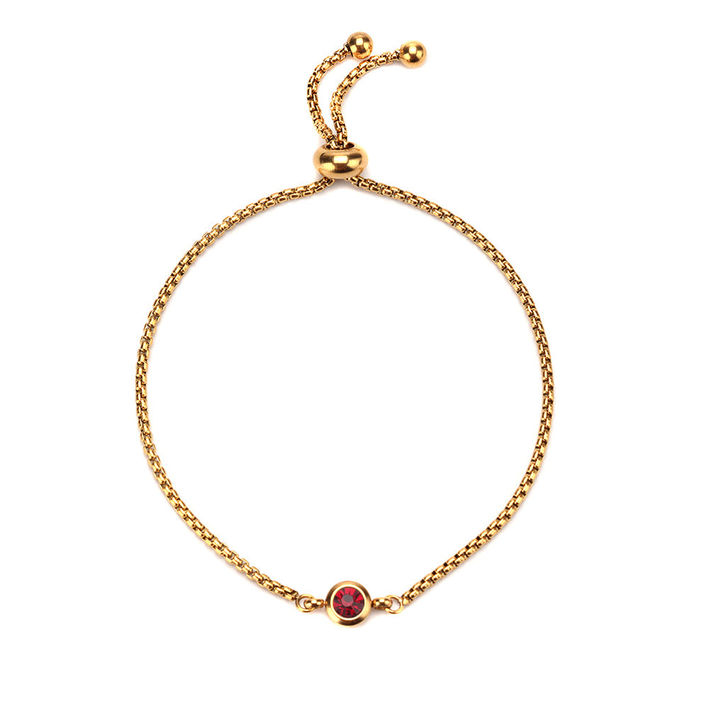 Women's Simple Stainless Steel Twee Birthstone Mother's Bracelets