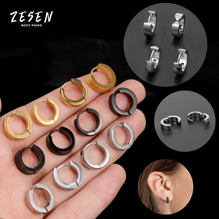 Men's Steel Circle Personalized Ear Clips Trendy Earrings