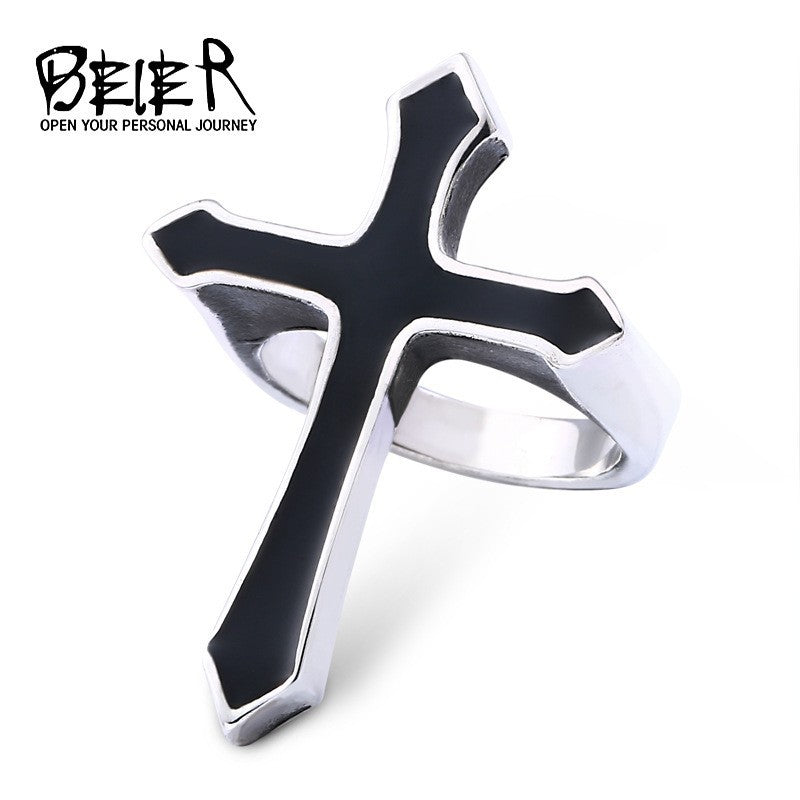 Men's Cross Simple Stainless Steel Personality Epoxy Rings