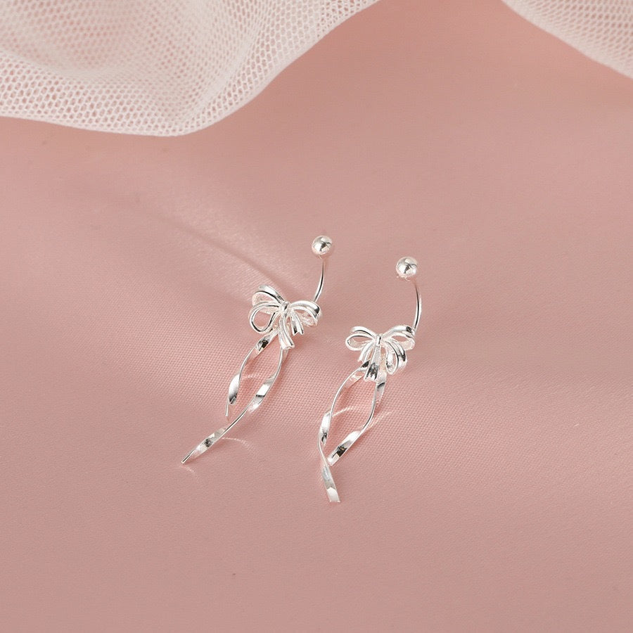 Ribbon Bow Sweet Spring High-grade Screw Earrings
