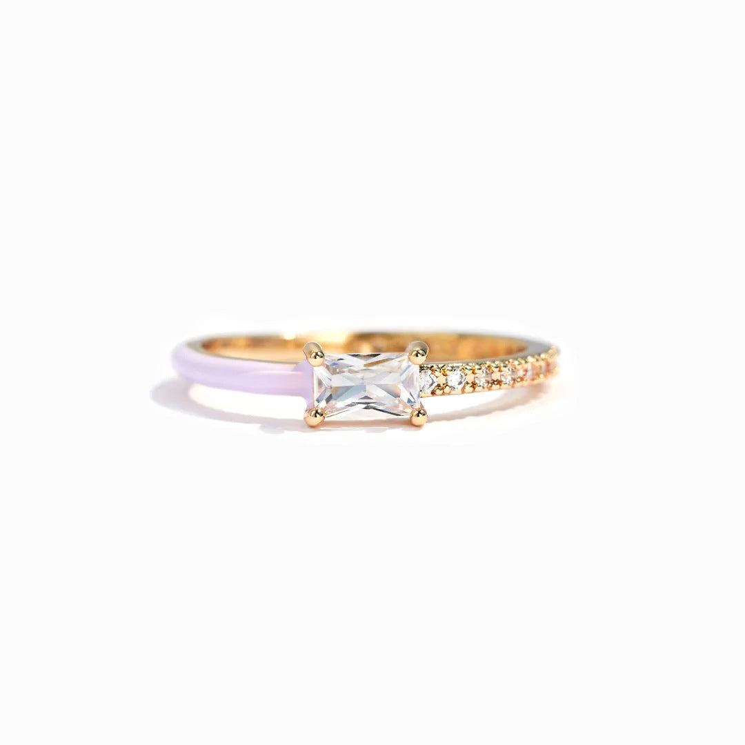Women's Sier Heart-shaped Rectangular Zircon Cut Half Enamel Rings