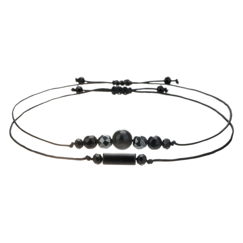 Women's Natural Stone Flat Beads Woven Hand Bracelets