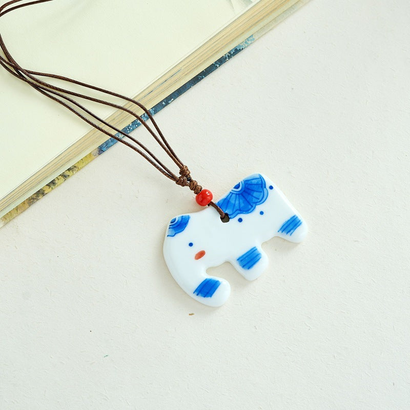 Ceramic Ornament Cute Cartoon Sweater Chain Long Necklaces