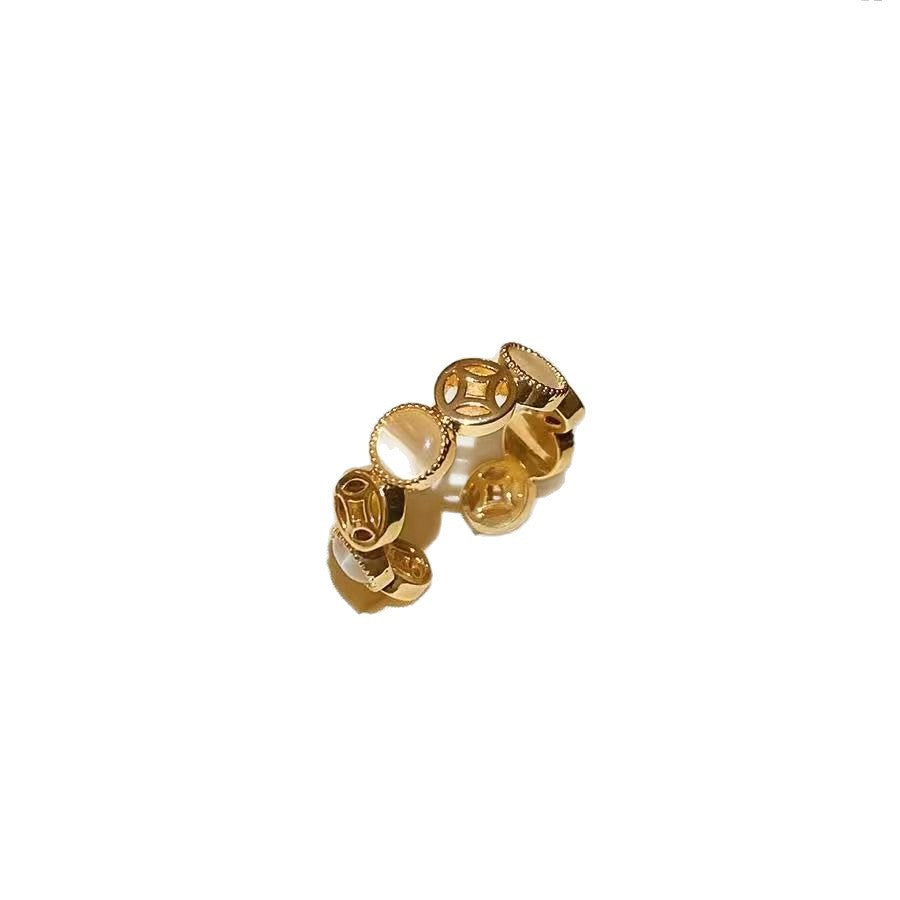 Gold Dynasty Five Coins Opal Female Light Luxury High Rings