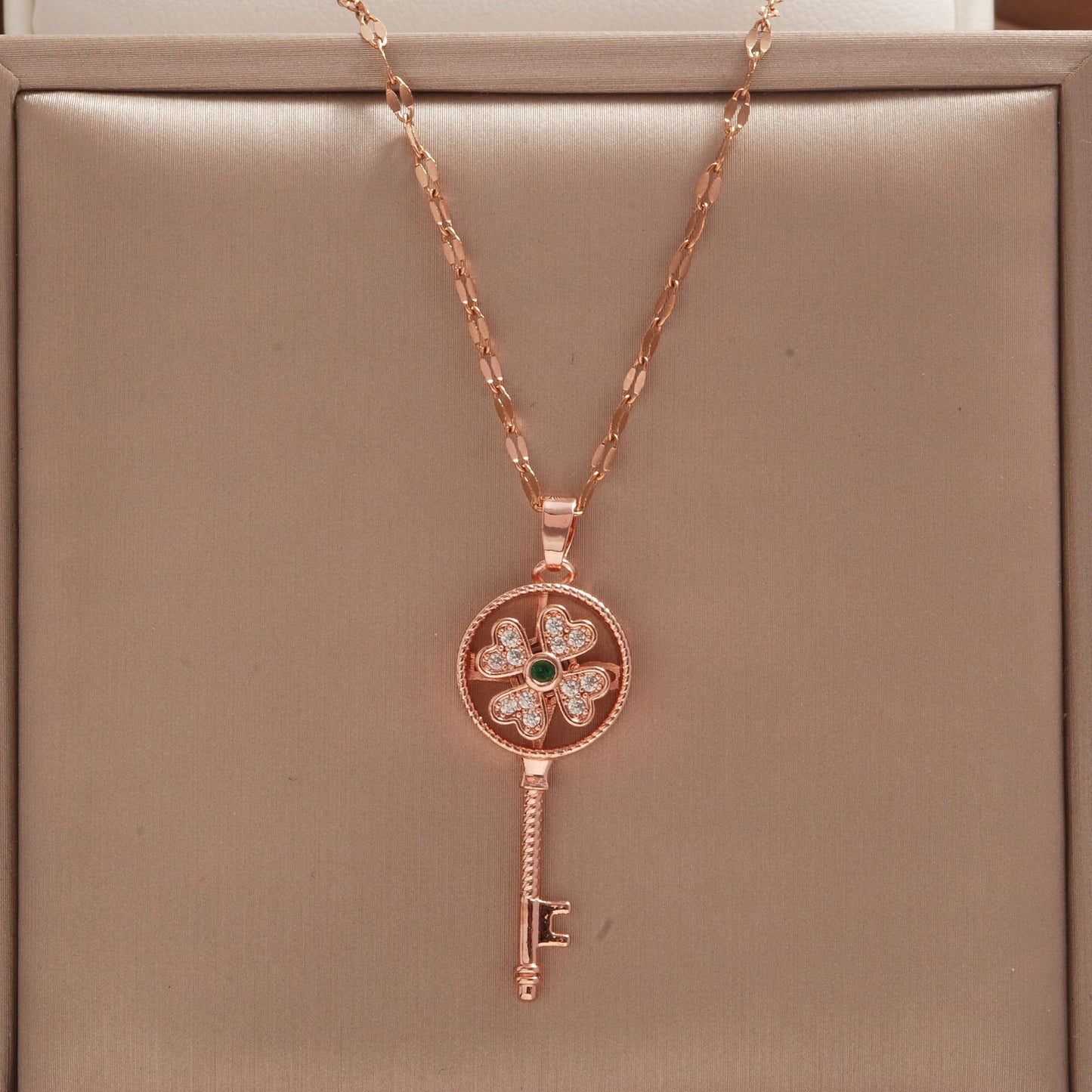 Women's Rose Gold Key Fu Lock Opal Korean Simple Fashion Necklaces