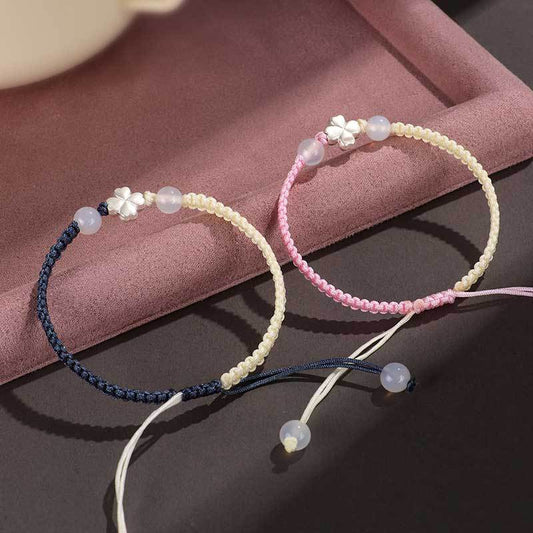 Sier Clover Hand Woven Rope Female Fresh Bracelets