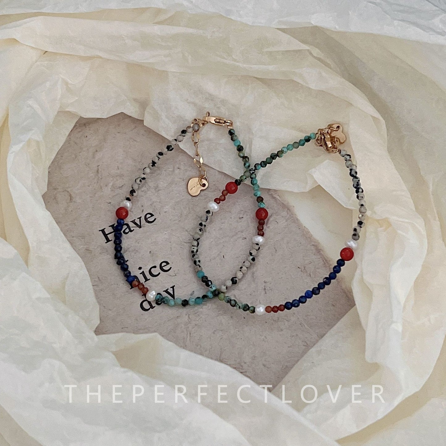 Women's Handmade Natural Stone Agate Gold Sand Blue Bracelets