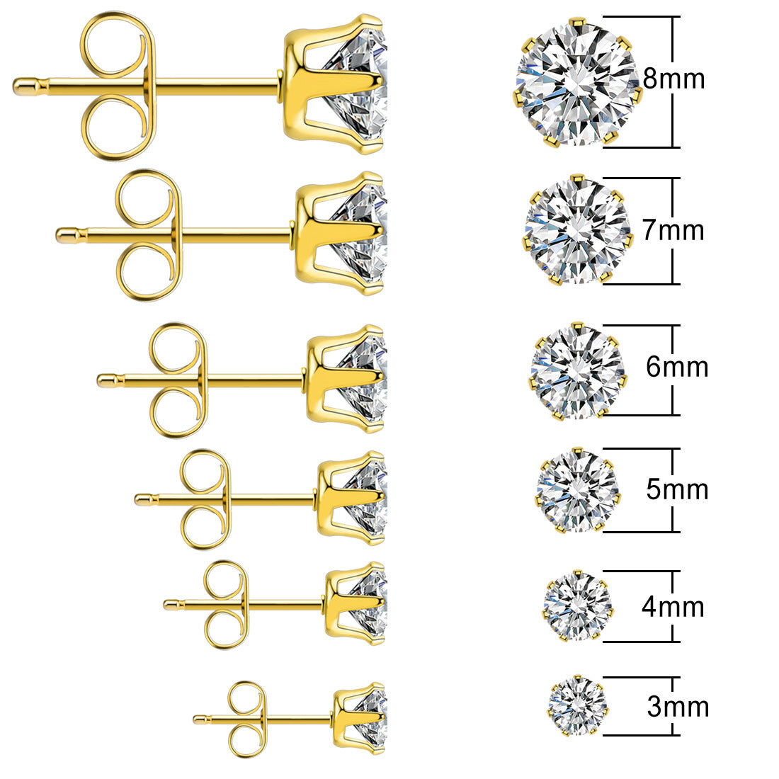 Hot Titanium Steel White Zircon Gold Earrings