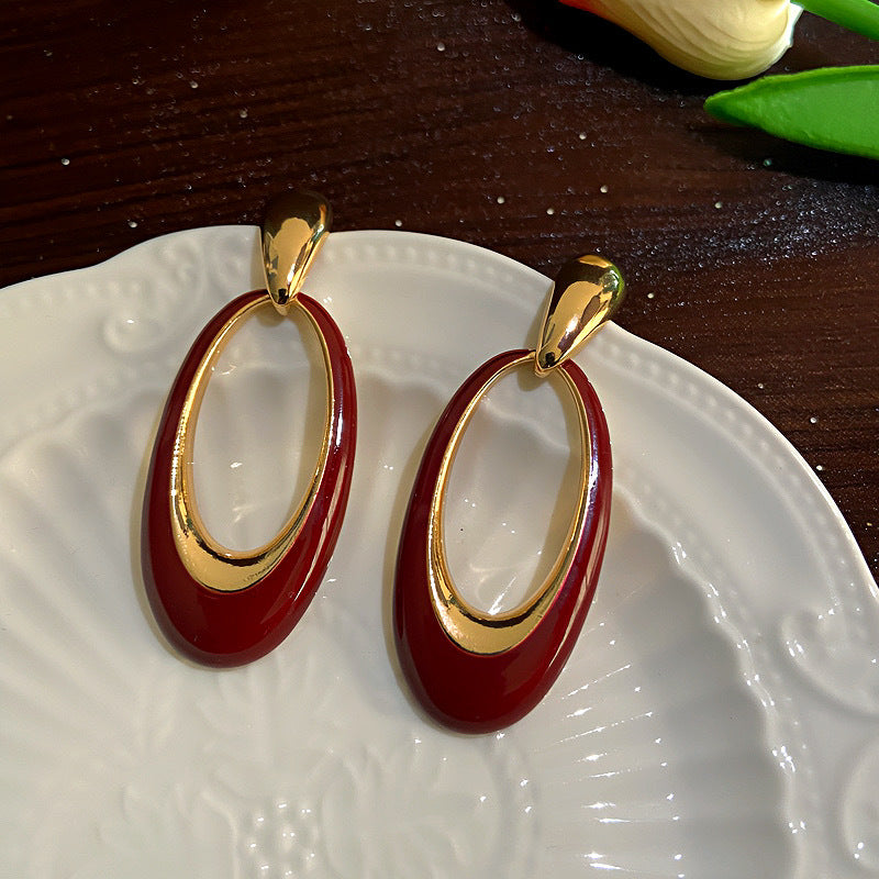 Oil Oval Geometric French Retro Special Earrings