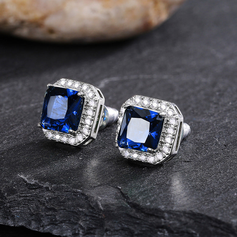Women's Exquisite Square Ear Full Diamond Inlaid With Green Earrings