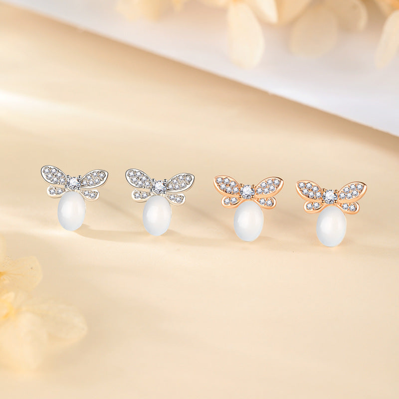 Opal Four Leaf Clover Ear Pure Sier Rings