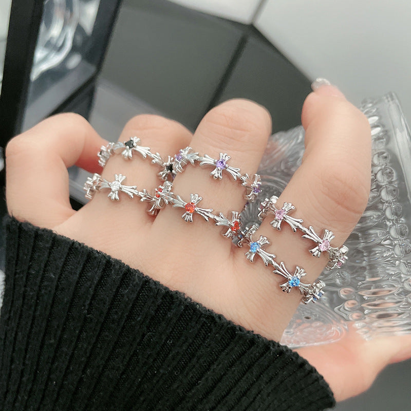 Vintage Cross Open Female Color Zircon Rings