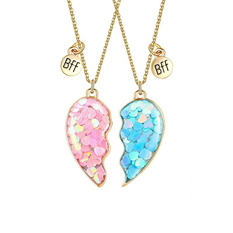 Children's Cartoon Alloy Ornament Sequins Love Heart-shaped Good Necklaces