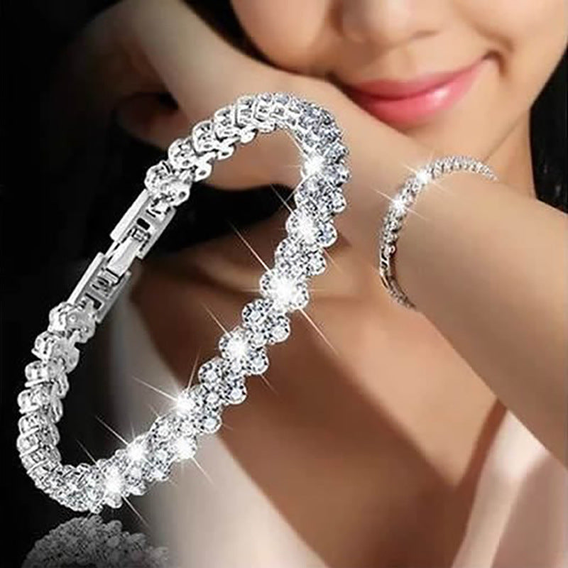 Full Diamond Heart-shaped Roman Niche Design Simple Bracelets