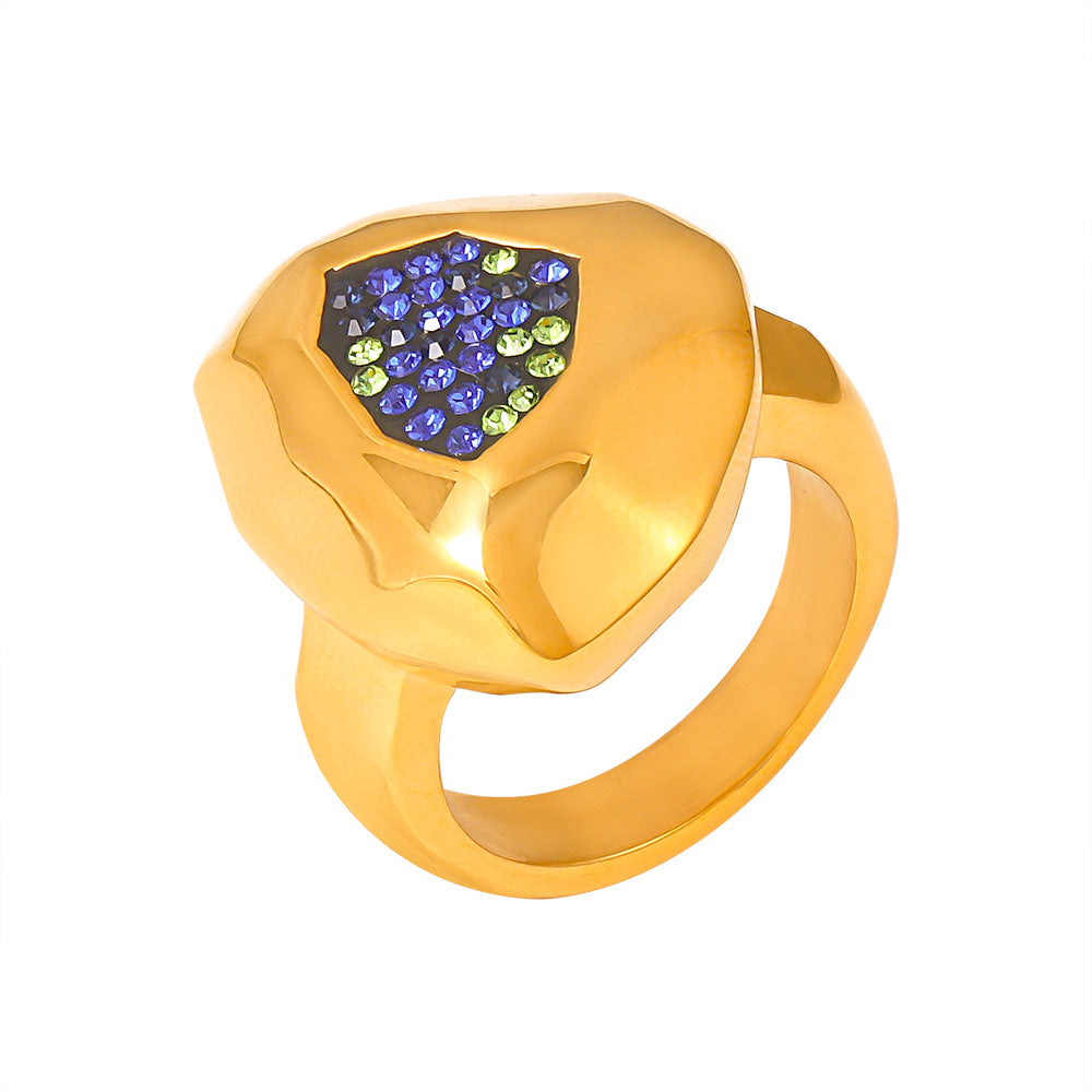 Surface Colorful Crystals Titanium Steel Gold Rings