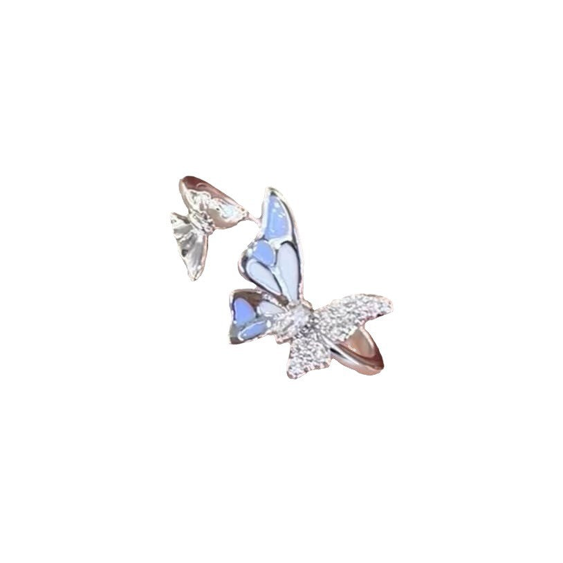 Blue Double Butterfly Open Good-looking Retro Affordable Luxury Exquisite Rings