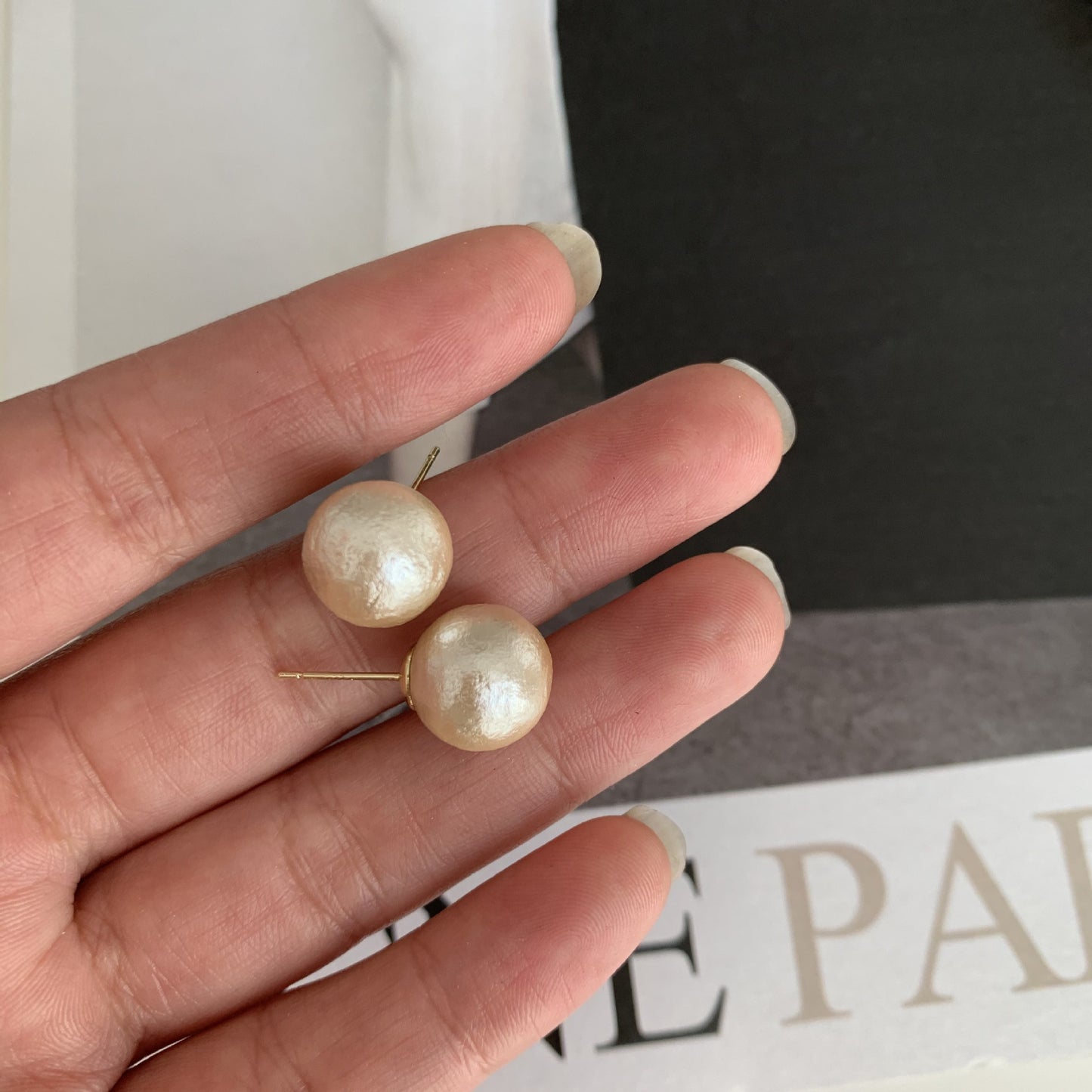 Sier Needle Retro French Cotton Pearl Big Ear Gentle Earrings