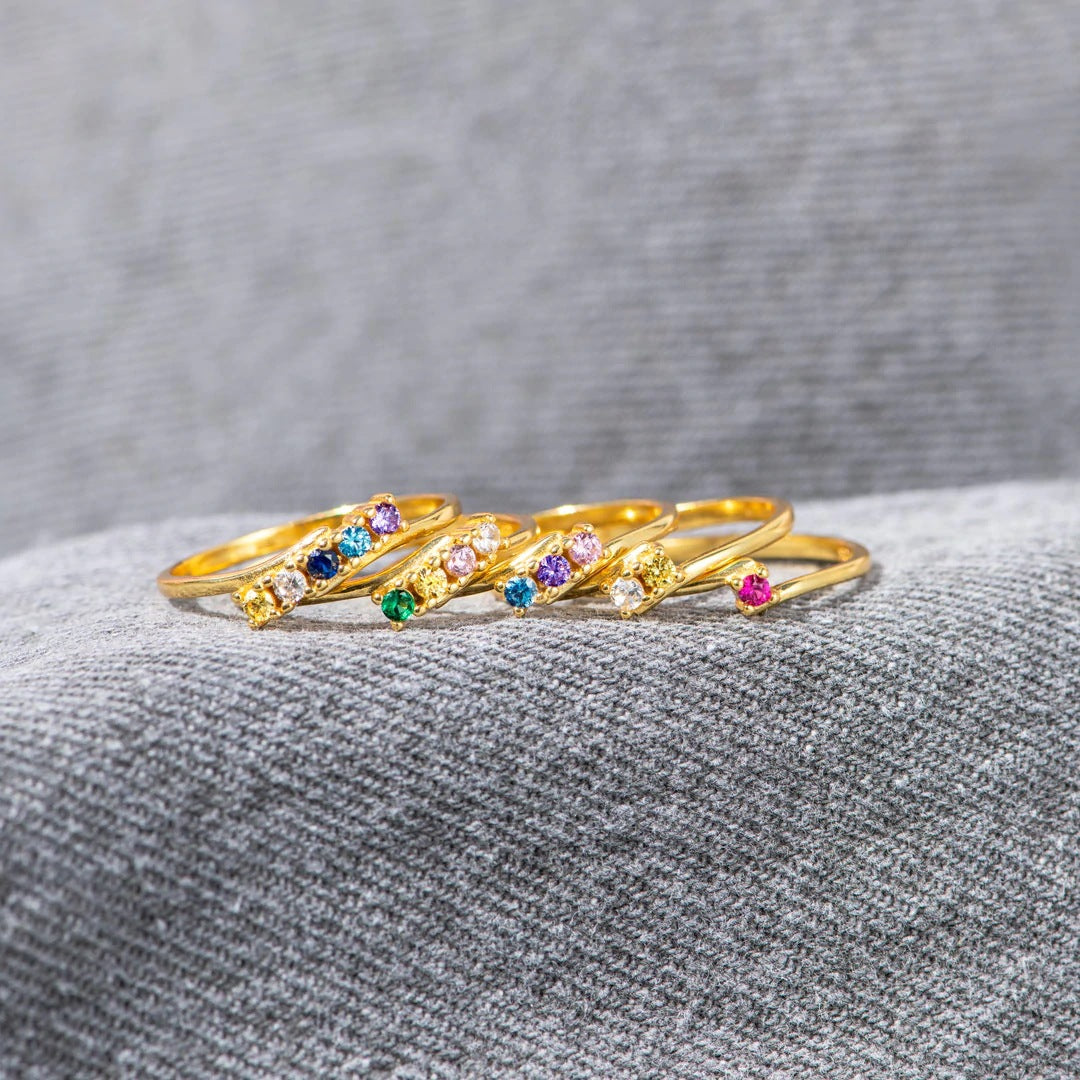 Women's Sterling Sier Rehearsal Rhinestone Birthstone Self-selection Rings