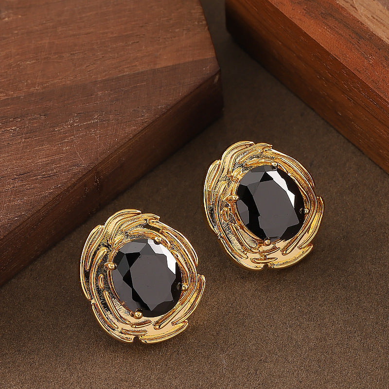 Gold French Elegant Exquisite Affordable Luxury Style Glass Stud Earrings