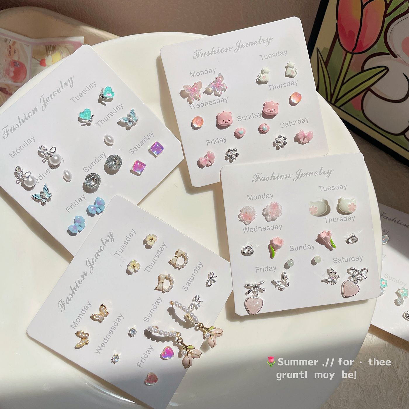 Simple Cute Week Suit Heart Sier Needle Small Earrings