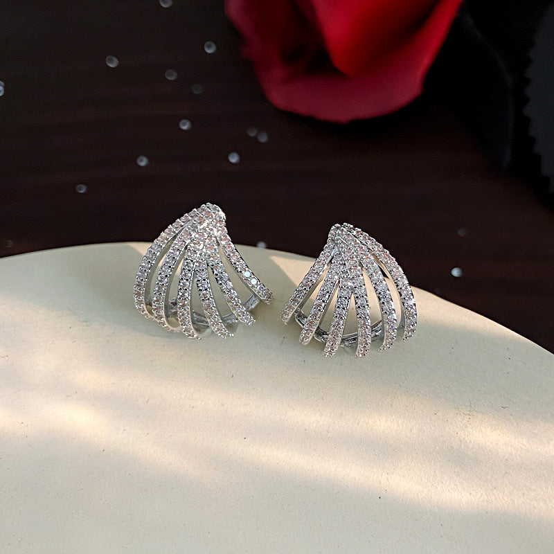 Real Gold Electroplated Sier Needle Zircon Earrings