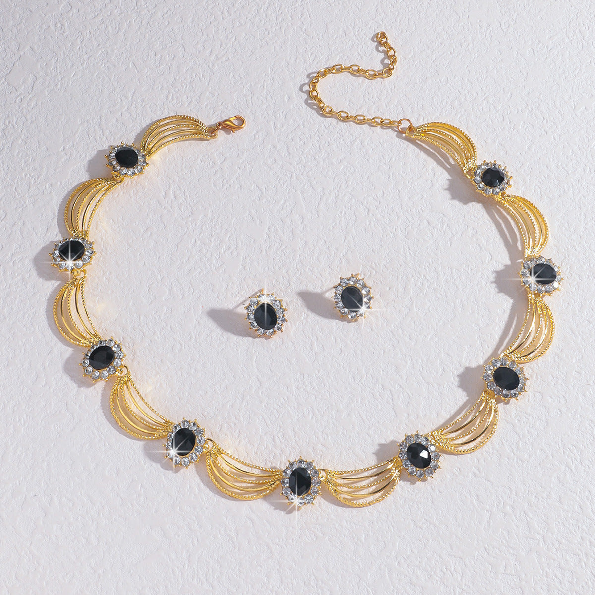 Black Onyx Ear Light Luxury Elegant Clavicle Jewelry Set