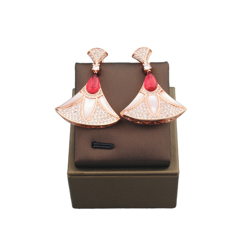 Fan-shaped Skirt Eardrops Lady Temperament Wedding Decoration Gold Female Clavicle Jewelry Set
