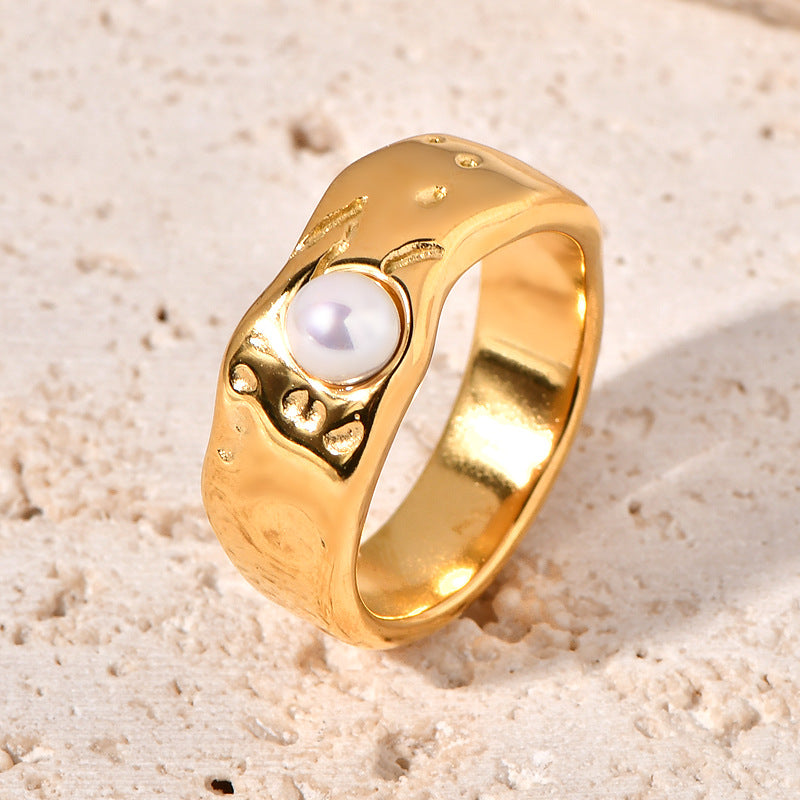 Wind Gold-plated Stainless Steel Lava Pearl Rings