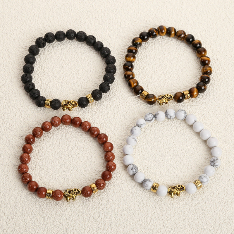 Women's & Men's Tigereye White-barked Pine Volcano Stone Black Bracelets