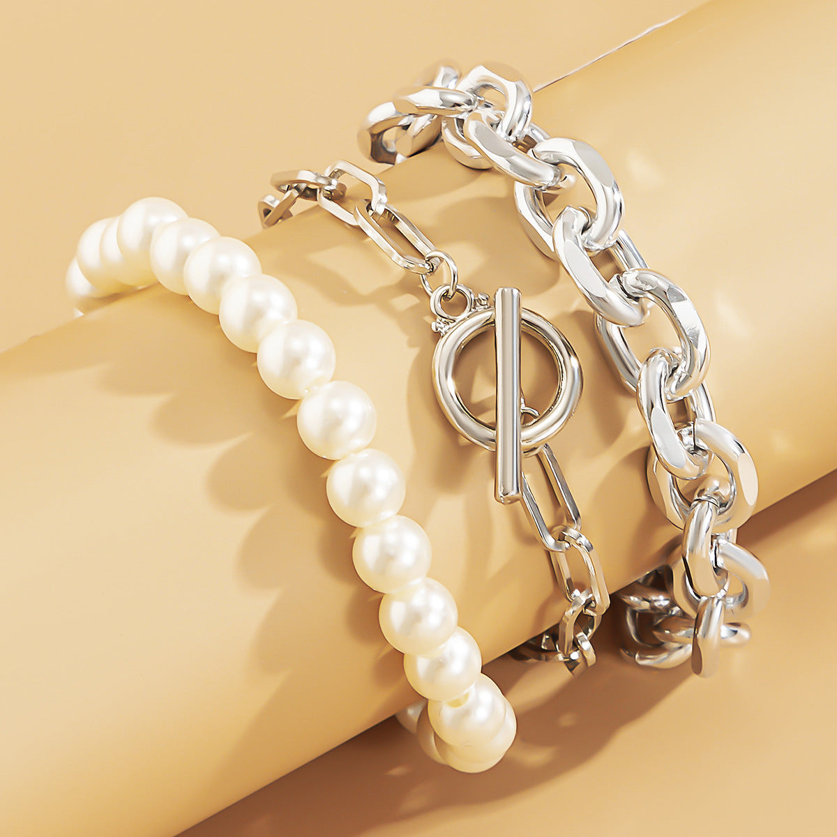 Baroque Imitation Pearl Beaded Vintage Elegant Metal Chain Bracelet
