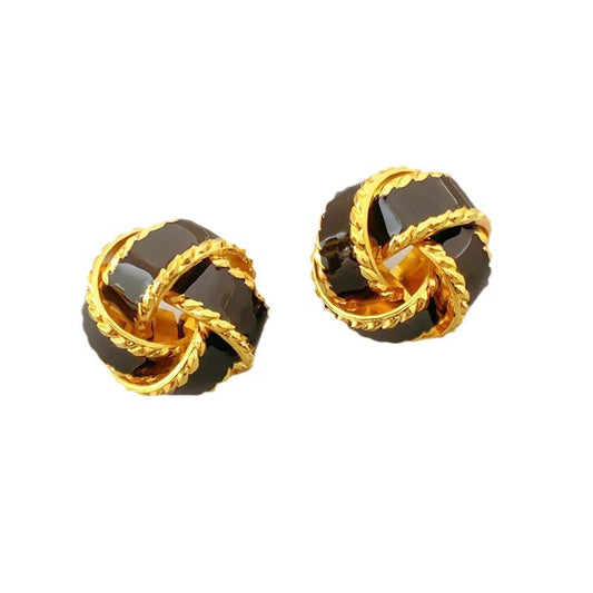 Gold Twist Enamel Glaze Drop Oil Sier Needle Special Earrings