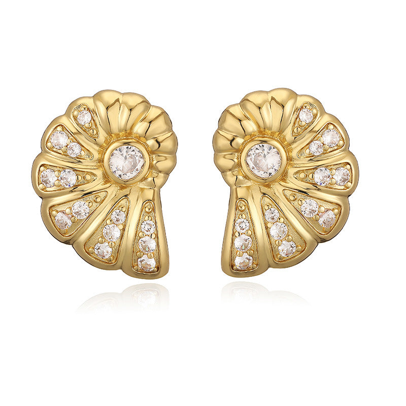 Women's Style Gold Conch Sticky Half Circle Shell Earrings