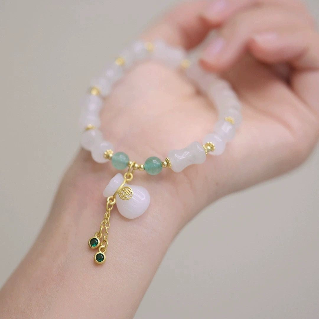 Chinese Ethnic White Jade Lucky Bag Tassel Artistic Simple Bracelet