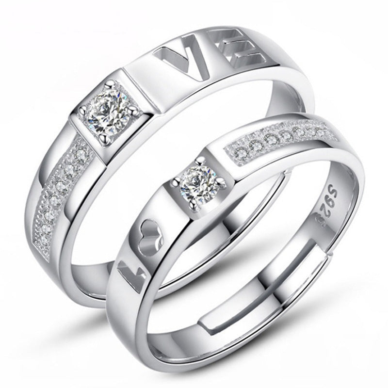 Ornament Open Couple Female Korean Style Zircon Wedding Rings