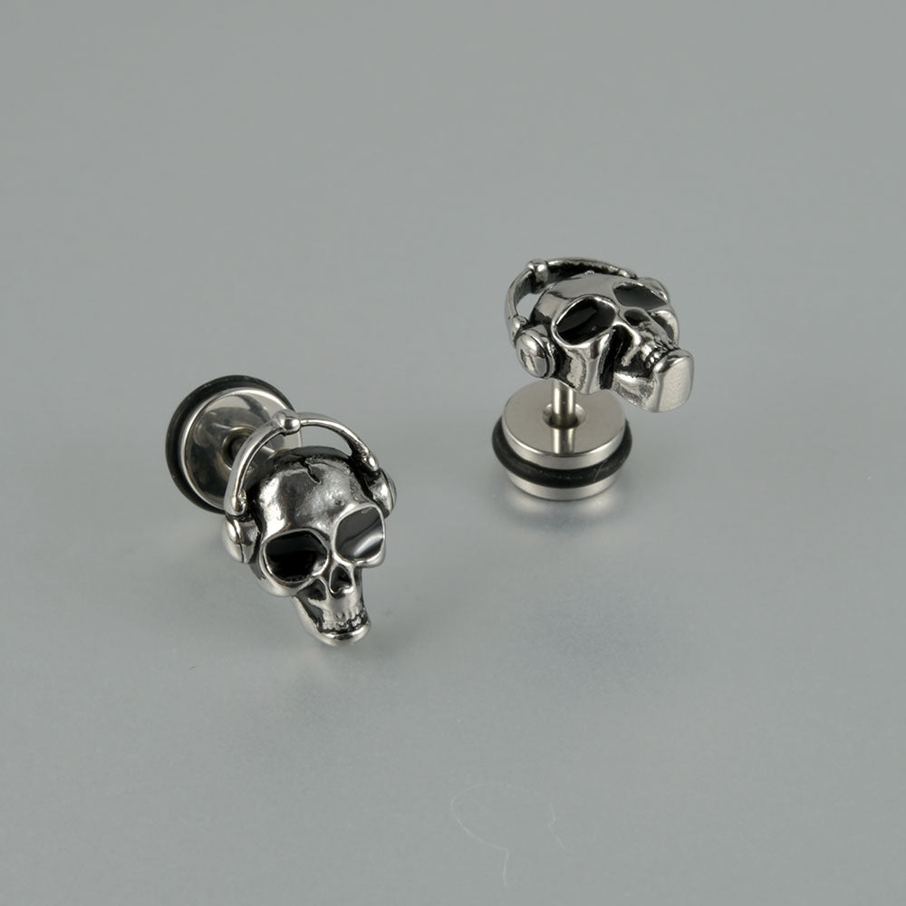 Steel Punk Skull Five Star Drop Earrings