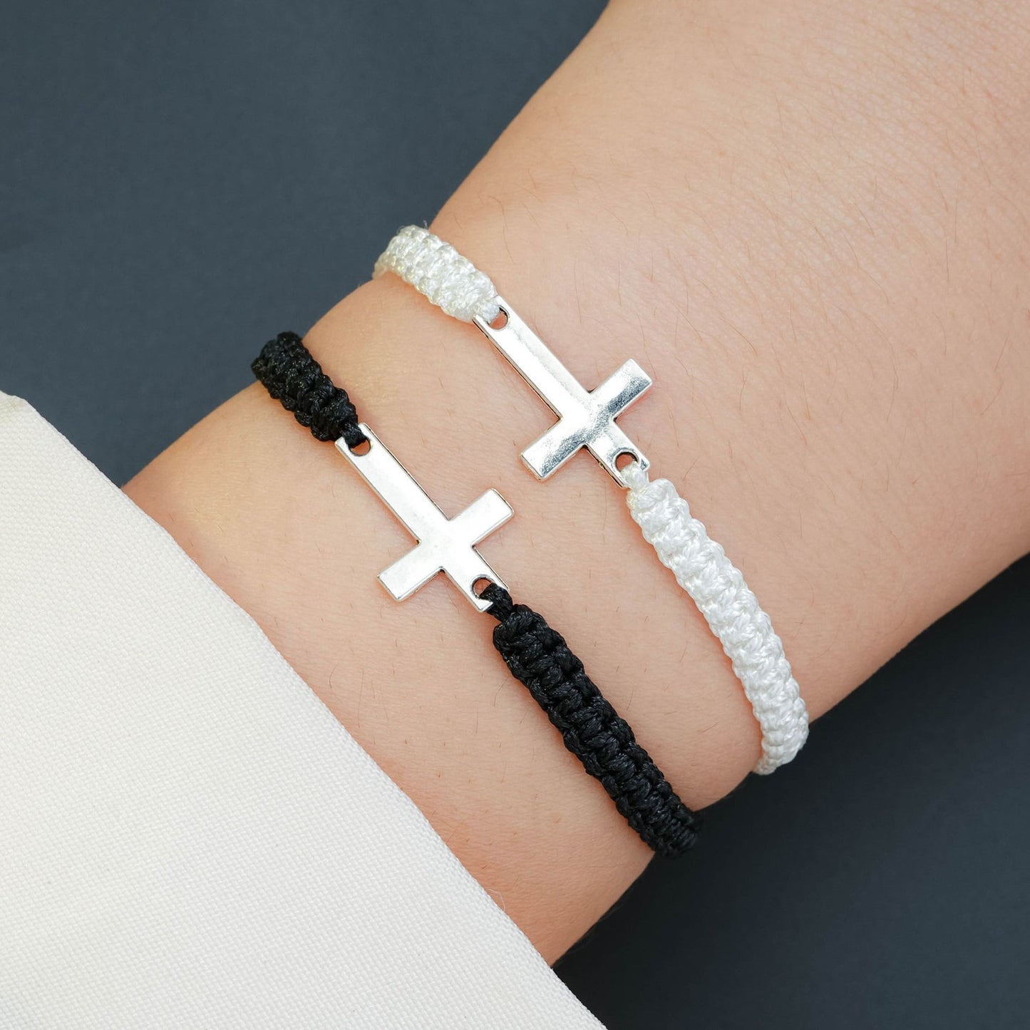 Women's & Men's Black White Rope Alloy Magnet Suction Bracelets