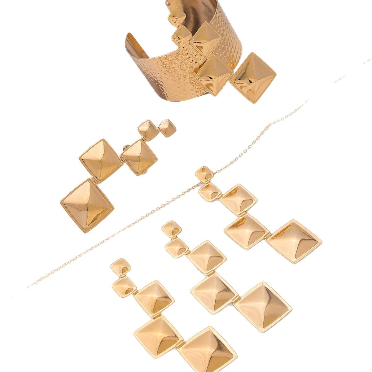 Geometric Stitching Gold Exaggerated Affordable Luxury Jewelry Set