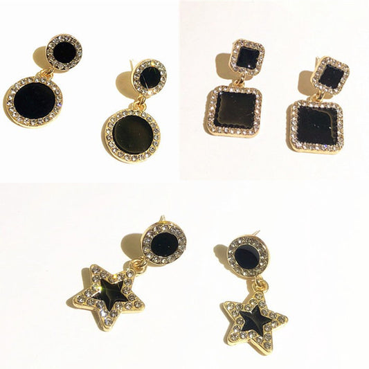 Generous Round Square Star Ear Short Earrings