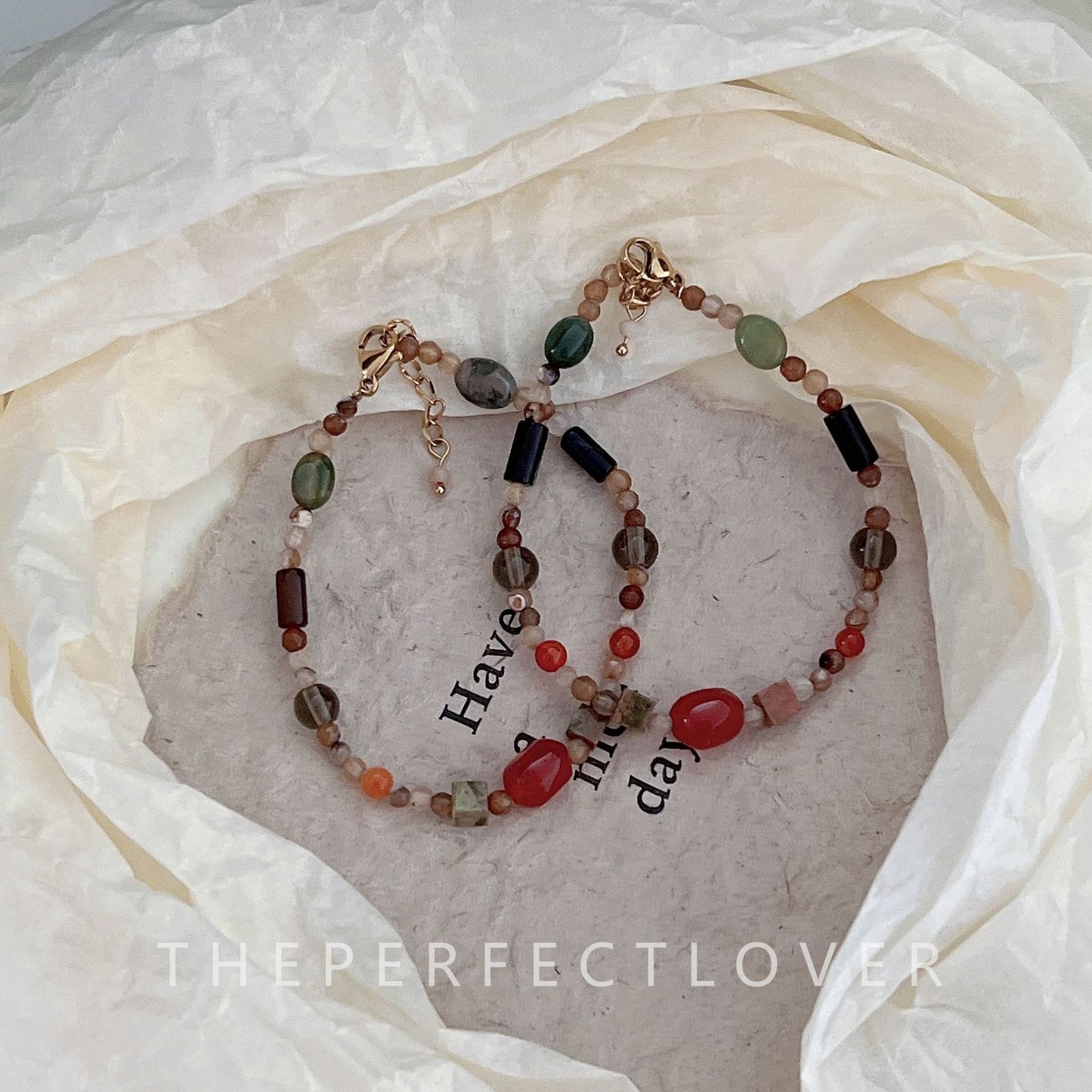 Women's Handmade Natural Stone Agate Gold Sand Blue Bracelets