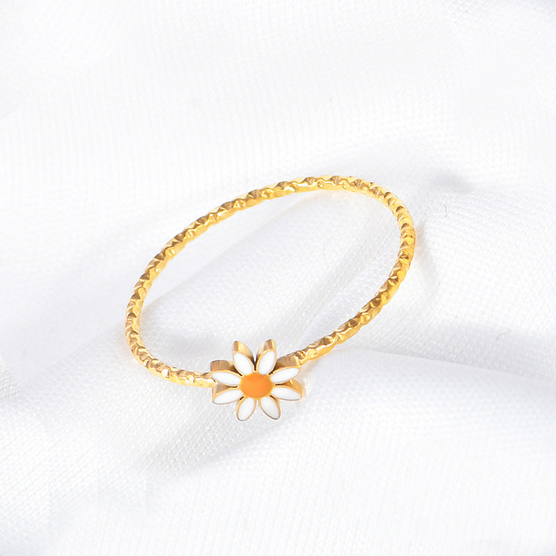 Niche Daisy Flowers Titanium Steel Simple Rings