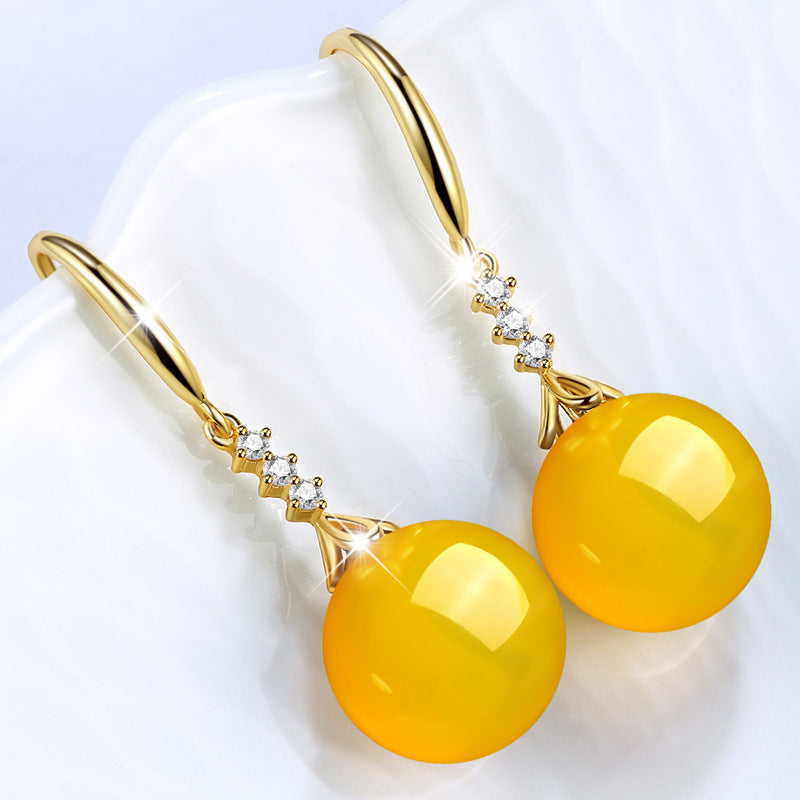 Women's Glass Stone Inlaid Zircon Green Chalcedony Earrings