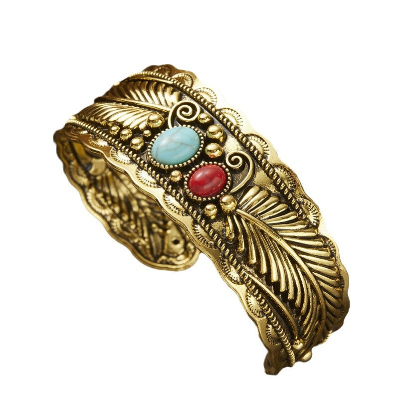 Women's Navajo Style Oval Turquoise Retro Two-tone Bracelets