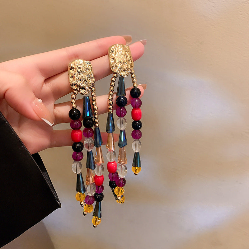 Women's Sier Butterfly Tassel Sweet Flowers Long Rings
